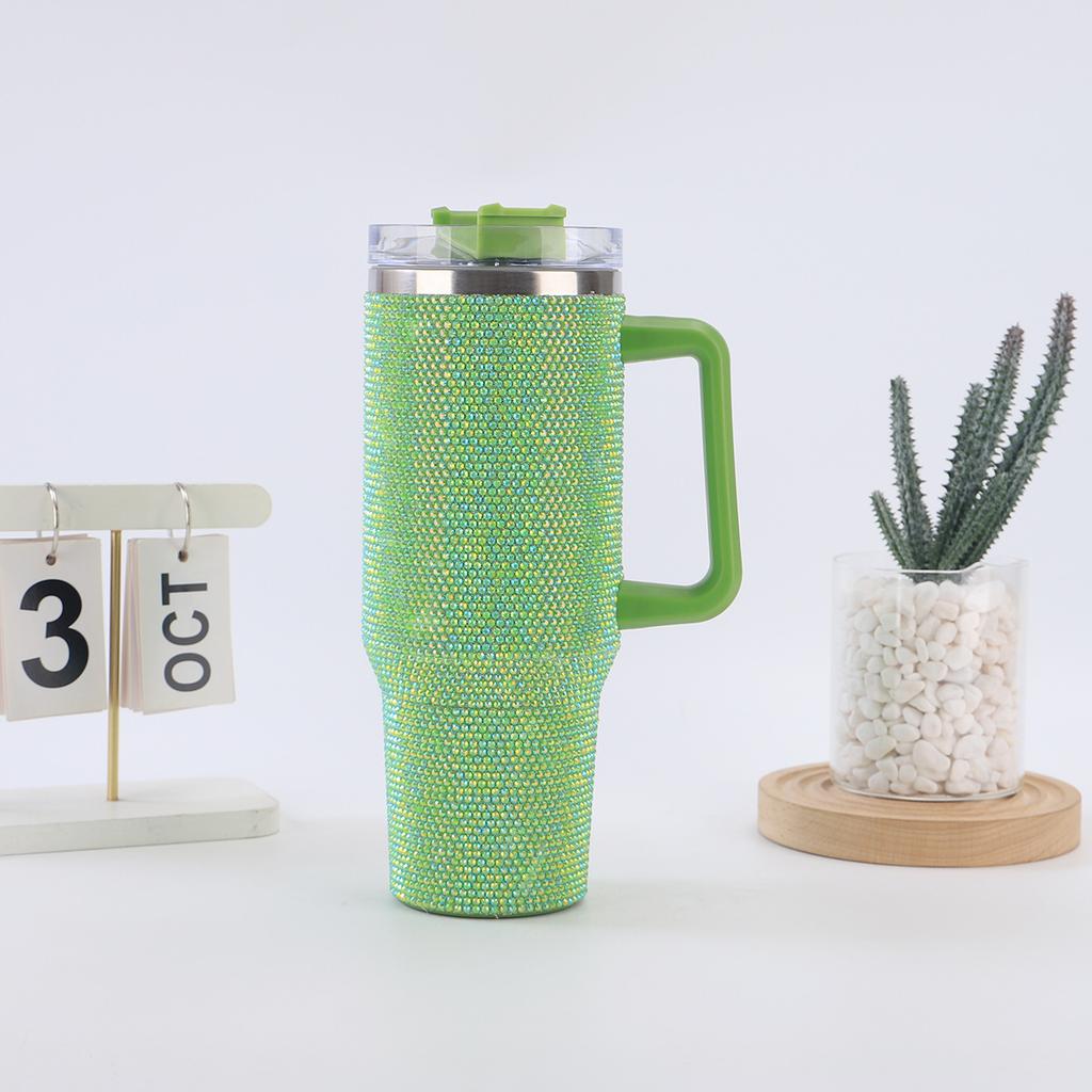Rhinestone 40oz Insulated Tumbler with Straw Cup with Handle Sliding Bottle for Bling Lid Her Gift Diamond Steel Stainless Water