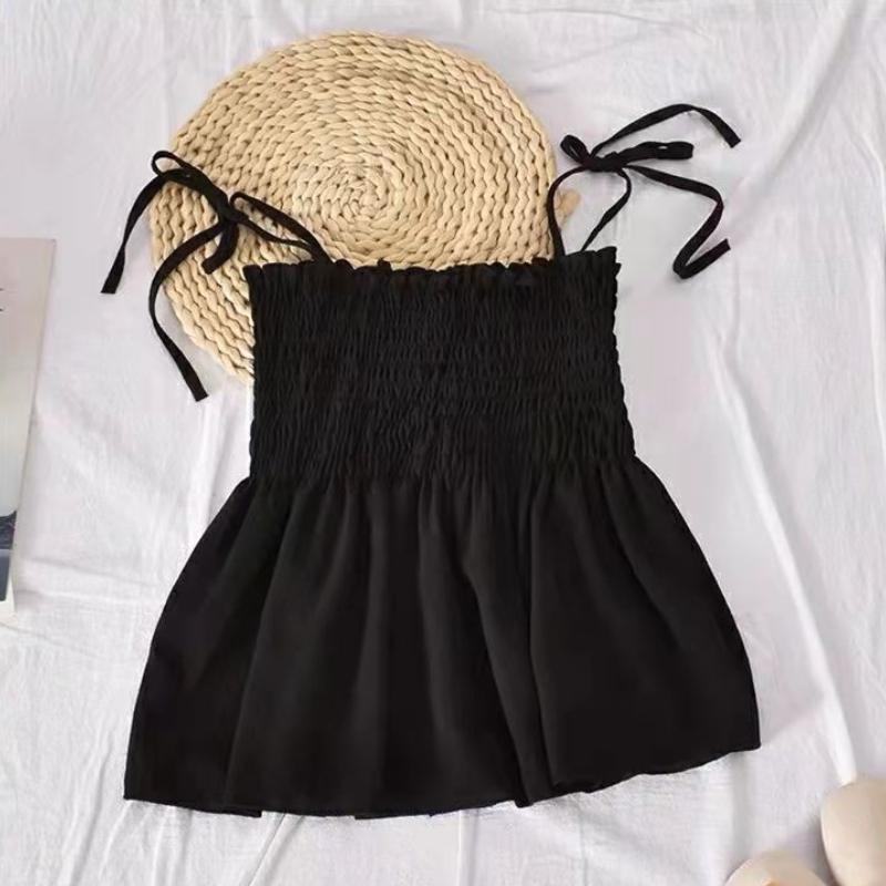 Sexy Tank Top Bow Halter Crop Tops Women Summer Folds Camis Backless Camisole Casual Bandage Tee Female Sleeveless Cropped Vest