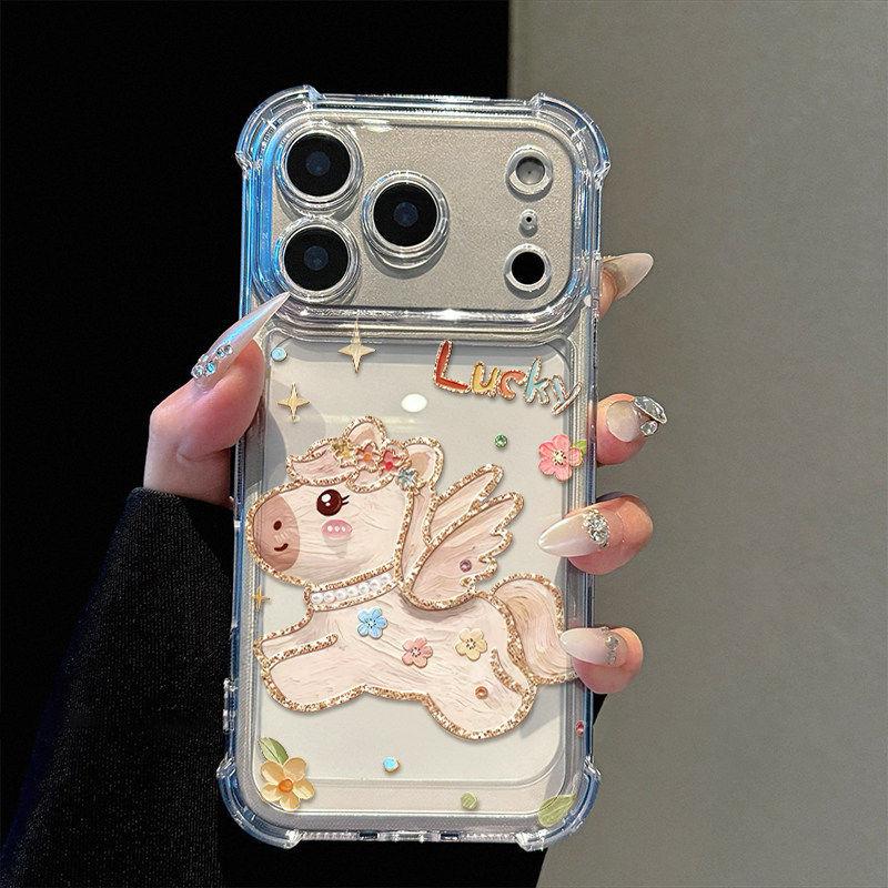 Apple 11 oil painting Pegasus 11 mobile phone protective case iPhone11promax women's all-inclusive 11pro four-corner airbag