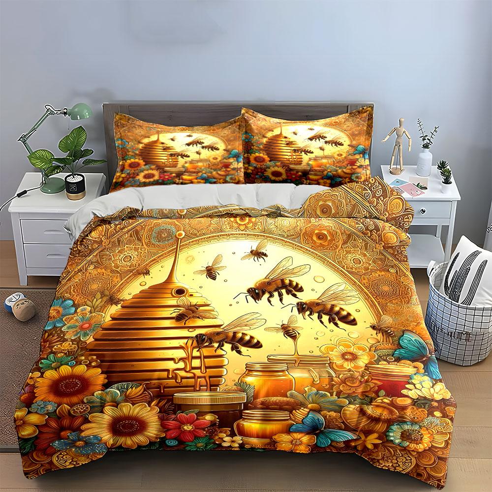 Golden honeybee paradise Bedding sets Duvet covers Pillowcases(1* Duvet Cover 2* Pillowcases without duvet insert)