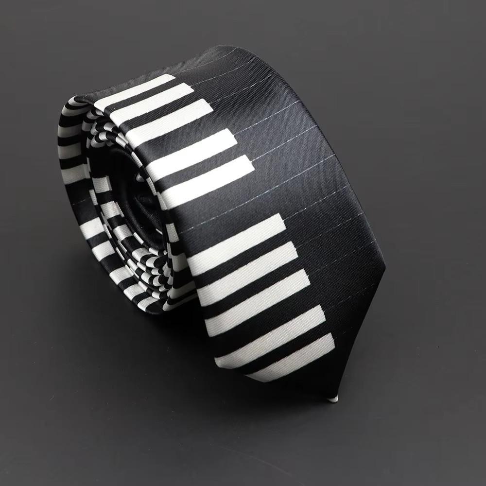 Skinny Men Tie Black Music Tie Classic Piano Necktie Men
