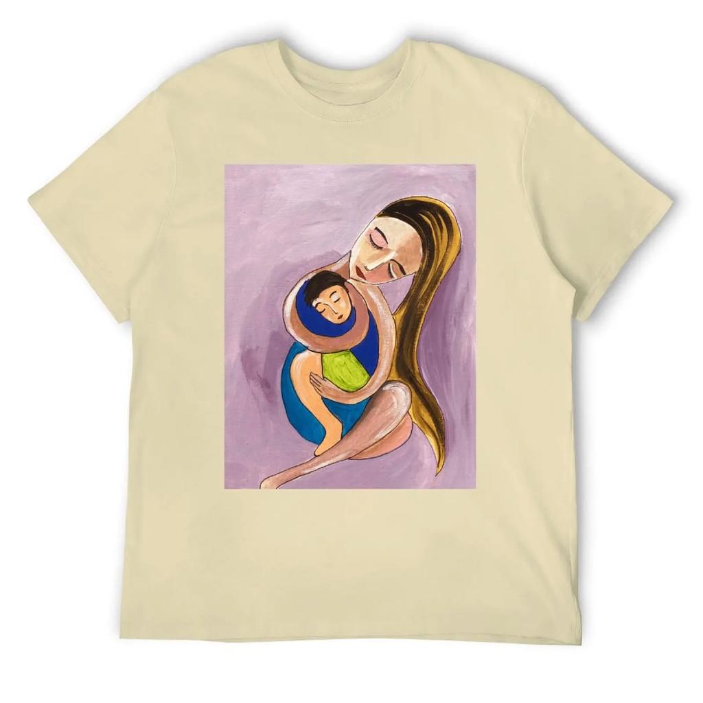Rundhals Muttertag Mutter und Kind Kunstdruck Kunst T-Shirt Kampagnen T-Shirts Top Qualität Neuheit Freizeit US-Größe