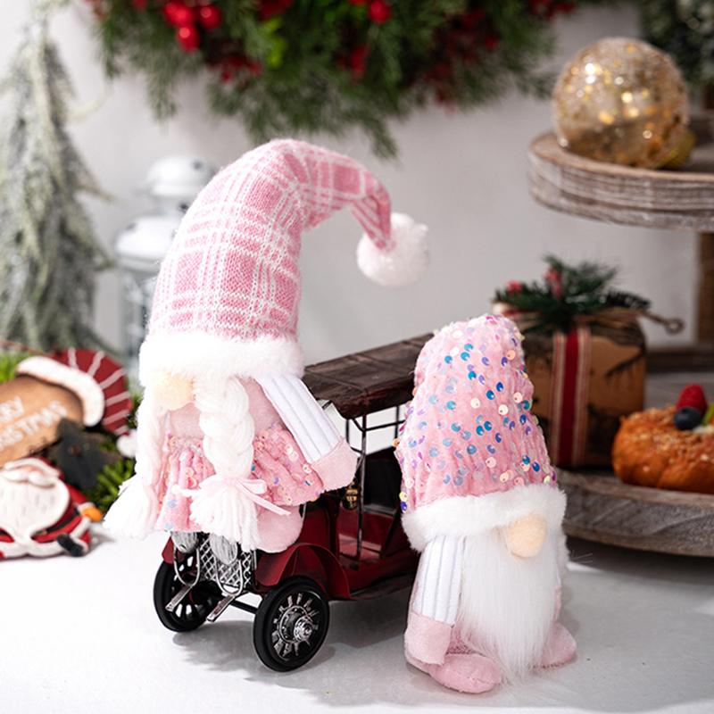 Christmas Gnome Plush Decorations,Elf Dwarf Gnomes Doll Pink Sequin Hat Design For Home Christmas Table Decorations