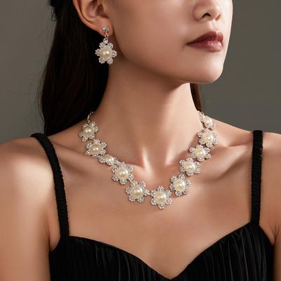 Розкішне блискуче намисто з кристалами, сережки, набір з двох перлин, набір ювелірних виробів, аксесуари для сукні