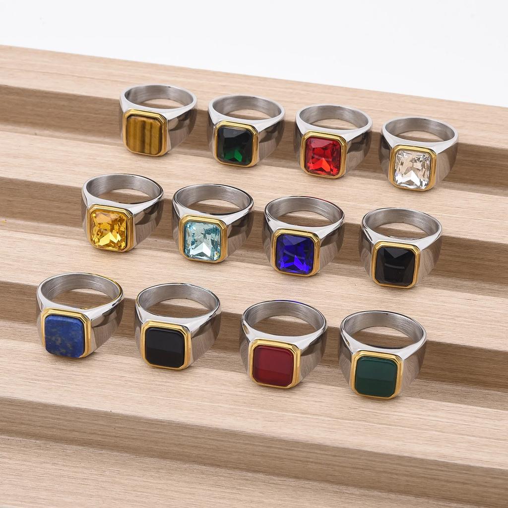 Men's/Women High Quality Stainless Steel Multiple Colors Gemstone Styles Golden Onyx Rings Jewelry