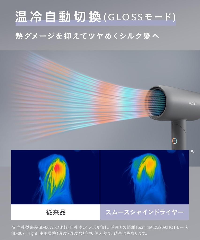 SALONIA Smooth Shine Hair Dryer, High Airflow, Fast Drying, Lightweight, White [Amazon.co.jp Exclusive]