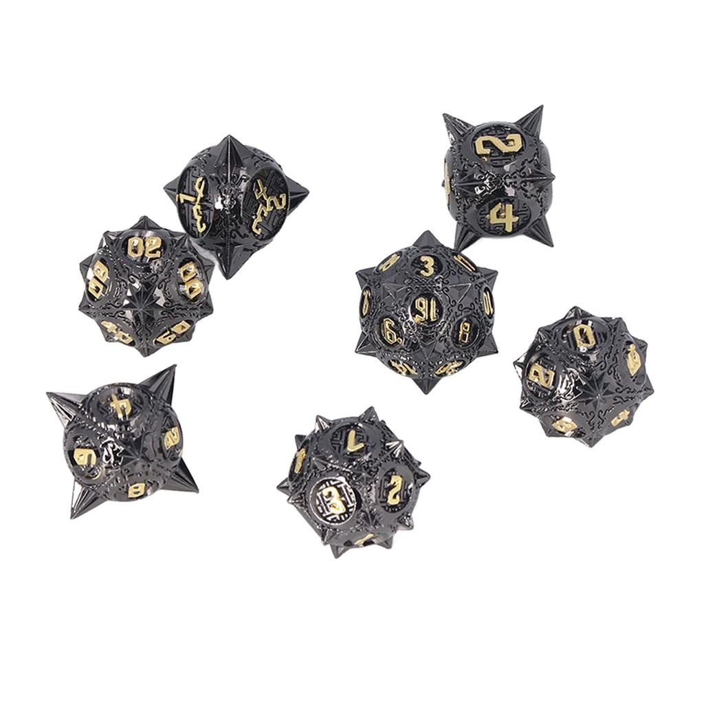 7 PCS Metal Dice Set Polyhedral Portable Board Game Dice Balanced Scrolling Vintage Table Games Accessory Black Gold