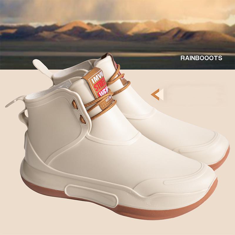 

Fashion Men Mid Calf Rain Boots Red Waterproof Rubber Shoes for Fishing Husband Galoshes Garden Work Kitchen Shoe Man Rain Shoes 44 бежевый