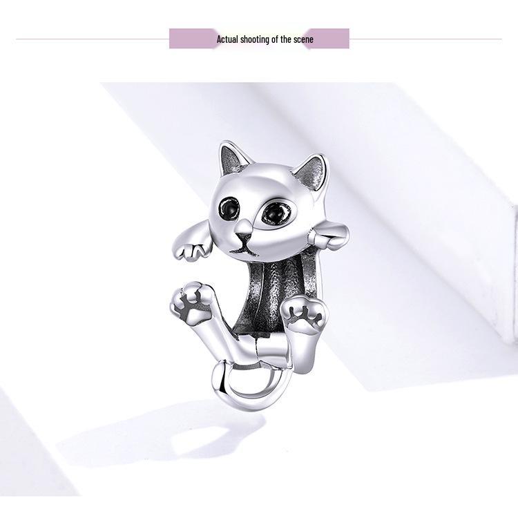Yinziyun S925 Silver Cat DIY Bracelet Beads - Cute Animal Charm (BSC208)