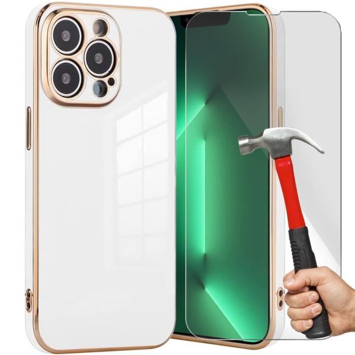 Coque de Protection - Blanc - pour iPhone 13 Pro Max - Souple - 2 Verres Trempés - Antichoc