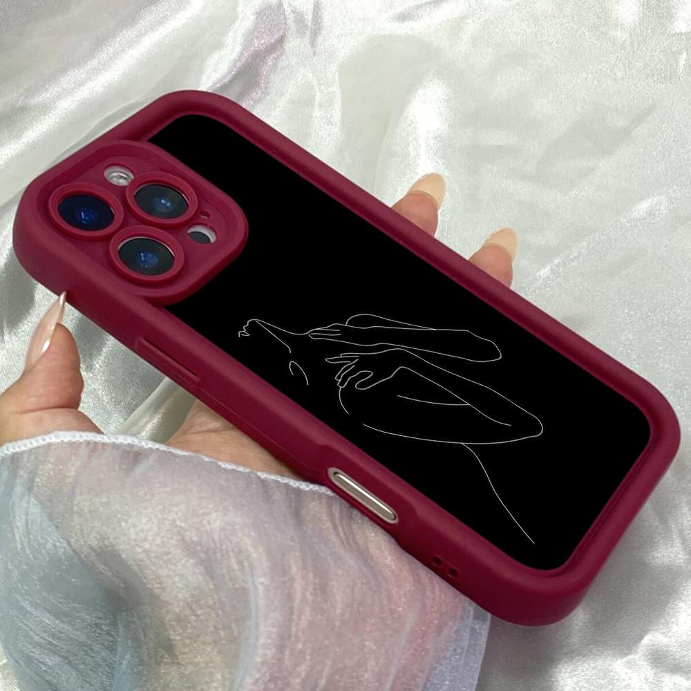 JT84 Black Line Art Drawings for iPhone 17 16 15 Pro Max Samsung S26 S25 S24 Ultra A17 A16 A07 A56 Xiaomi 15T Redmi Note14 Pro Soft 15c TPU Case