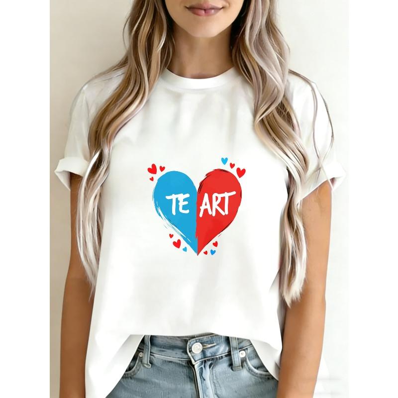 

White T Shirt With Heart Design And Te Art Text For Casual Wear XXXXL білий
