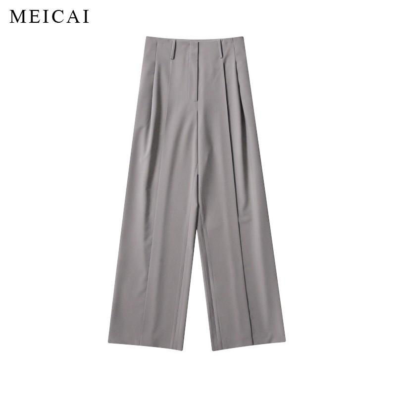 Meicai Retro High-Waist Wide-Leg Wool Pants S (within 96-105 jin)