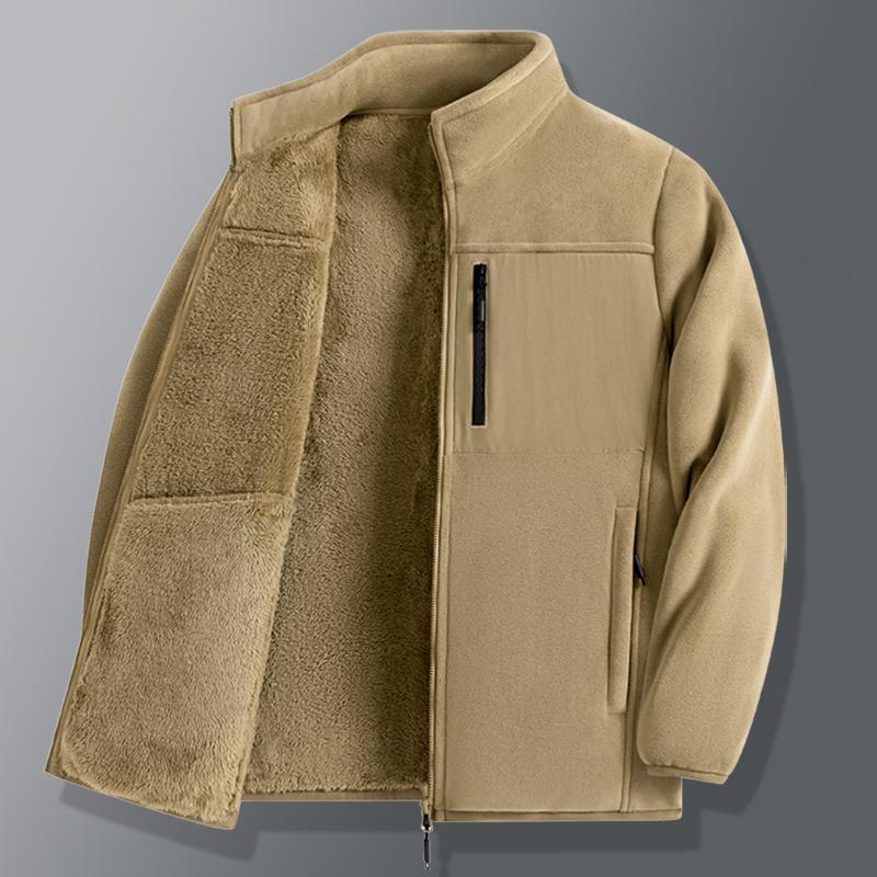 Herbst- und Wintermantel mit dickem Samt für Herren-Oversize-Oberteil, Herren-Frühlingsbekleidung Dünne Jacke, Herren-Mittelalter- und Senioren-Bekleidung Stehkragenjacke