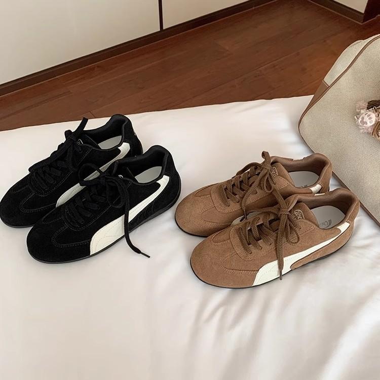 [sheii Su Yinyin] Korean blogger~ retro lace-up leather low-top casual shoes women's German training shoes racing shoes