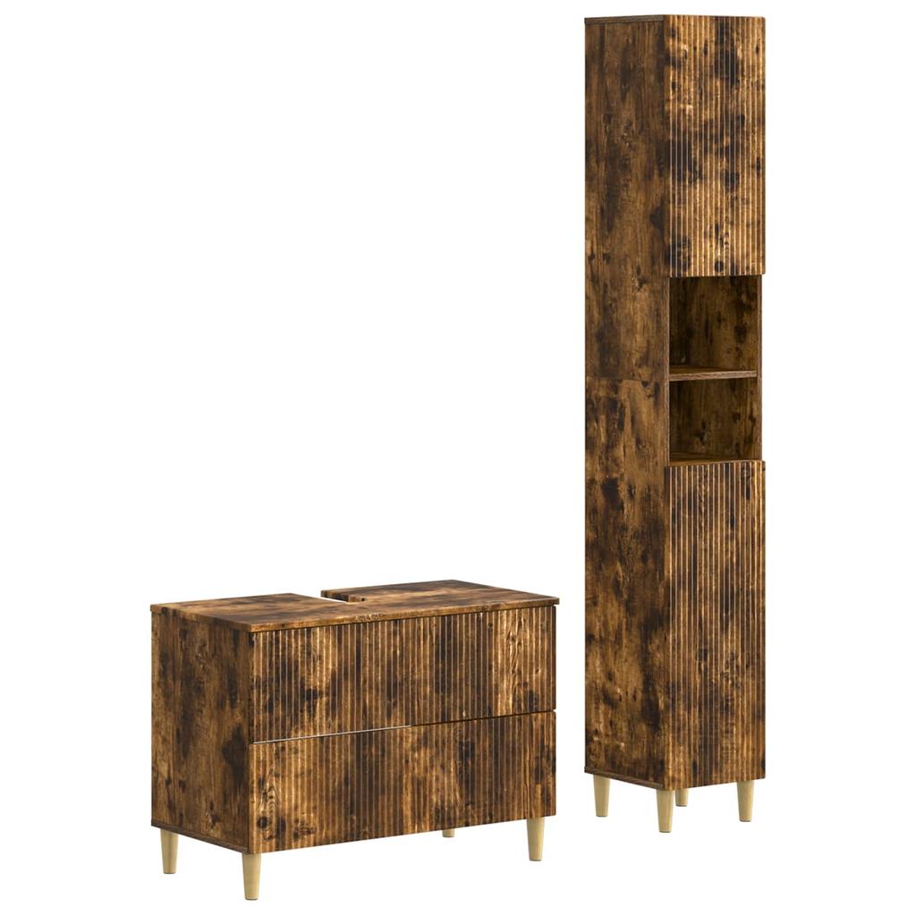 2 piece Bathroom Cabinet Set ARNHEM Smoked Oak