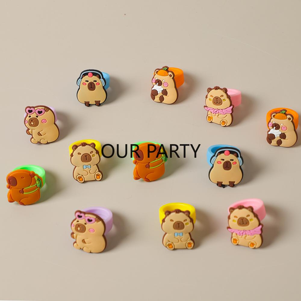 

12Pcs Cartoon Animal Capybara Silicone Rings for Kids Birthday Party Favors School Rewards Pinata Fillers Baby Shower Goodie Bag