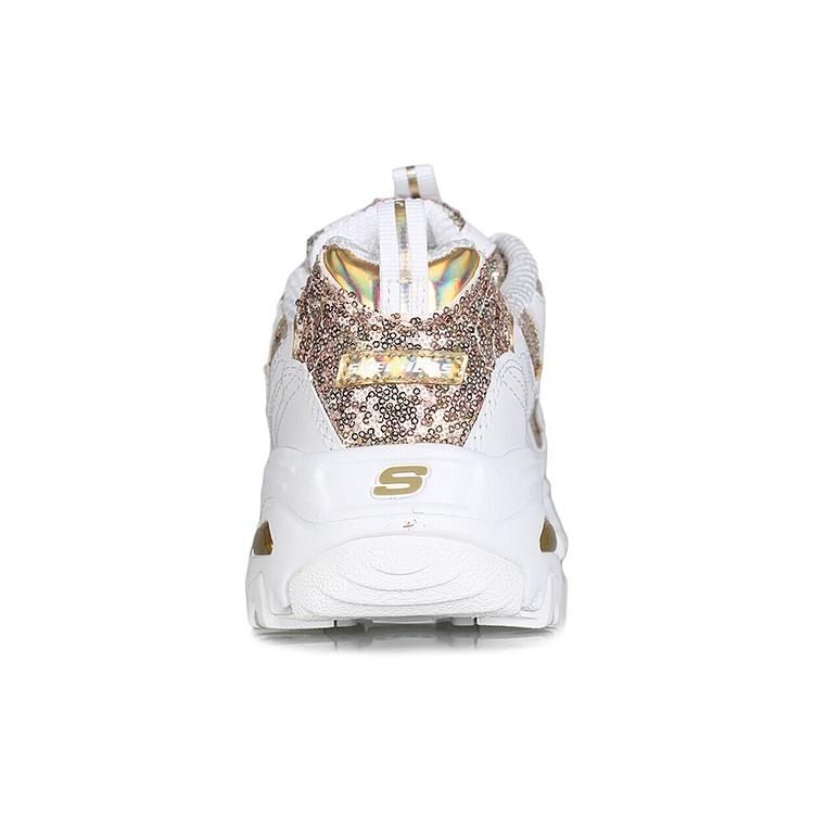 Skechers D'Lites Low Top Daddy Shoes White/Gold Women's 11916-WGD