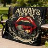 1pc Rock and Roll Outdoor Flannel Blanket, Lightweight Warm Cozy for Travel Camping Office Soft Polyester Fabric