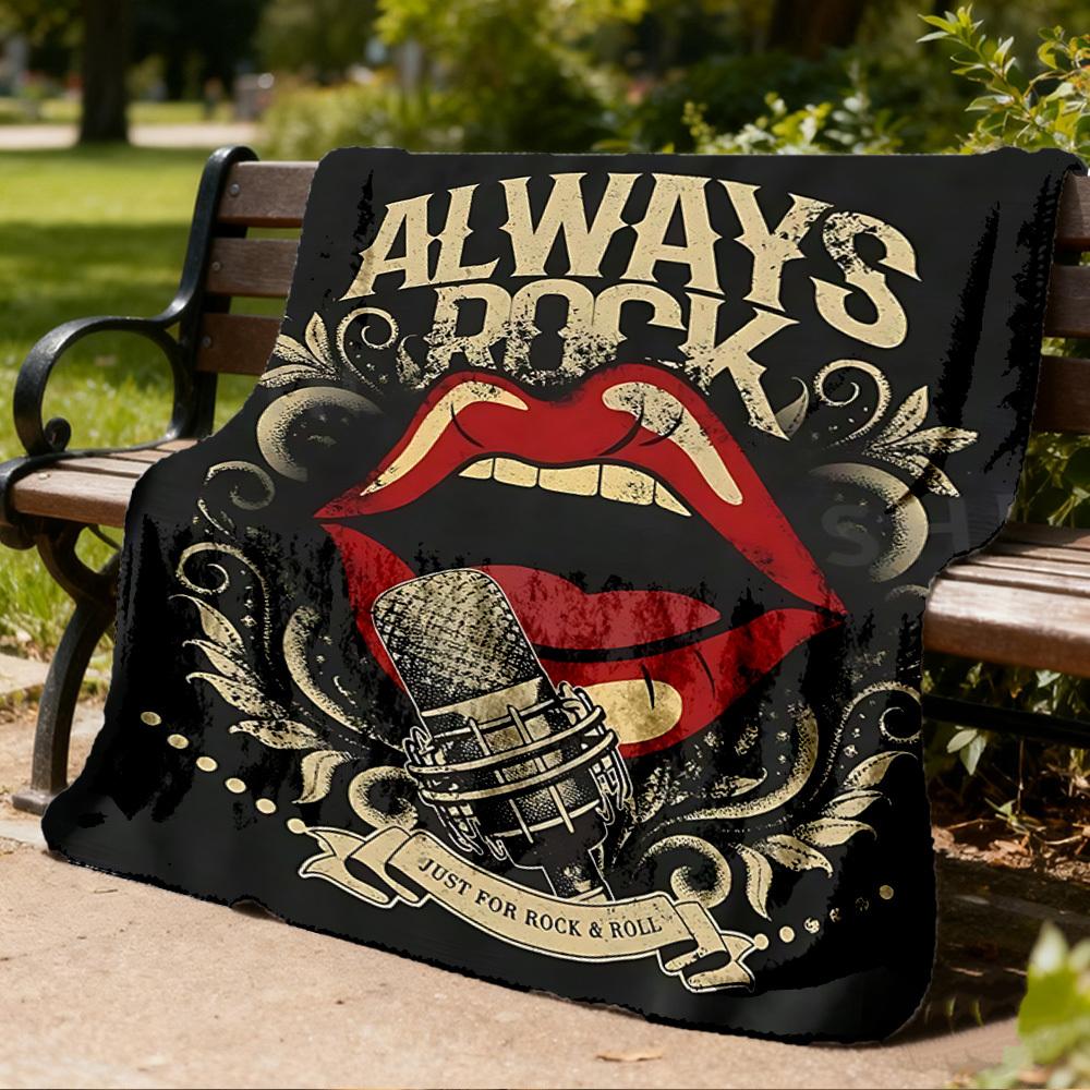 1pc Rock and Roll Outdoor Flannel Blanket, Lightweight Warm Cozy for Travel Camping Office Soft Polyester Fabric