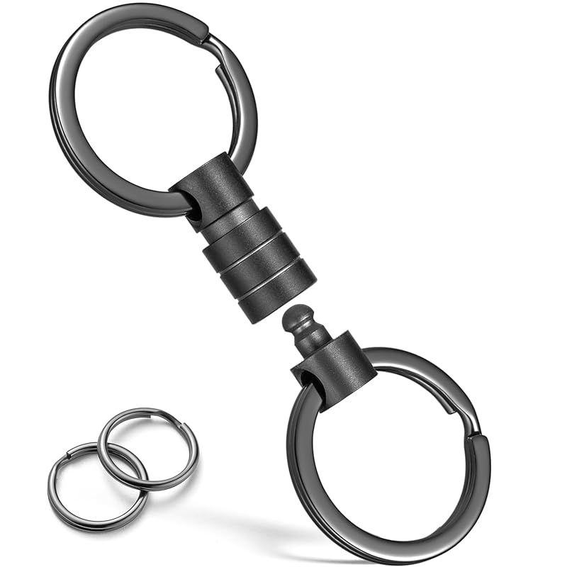 

[FEGVE] titanium key ring connector 360 degree rotation car keychain men s releaser with key ring (Black*1 piece)