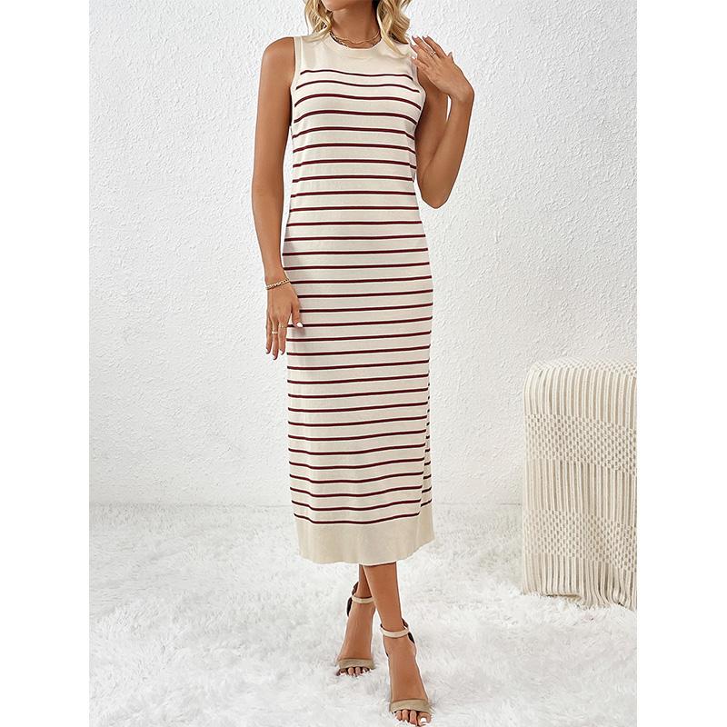 Spring/Summer New Slim Intercolored Women's Knitwear Striped Long Skirt Fashion Dress