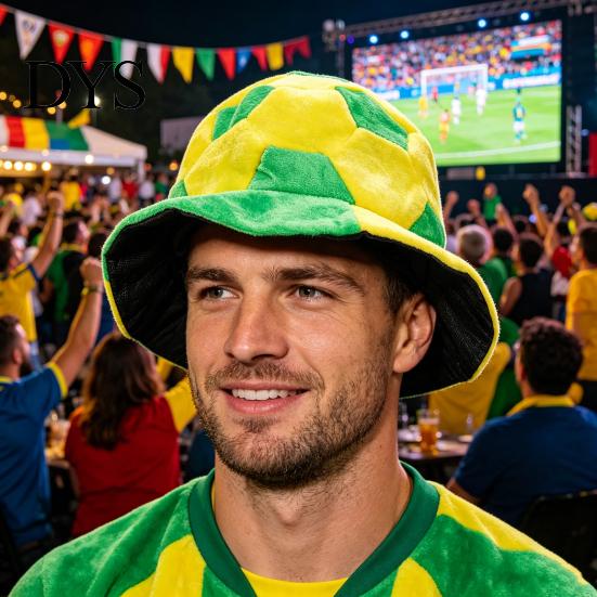 Soft Plush Sports Hat Adults Comfortable Universal Fit Football Cap Yellow Green Shape Party Carnival Cheering Tool Fan Accessory