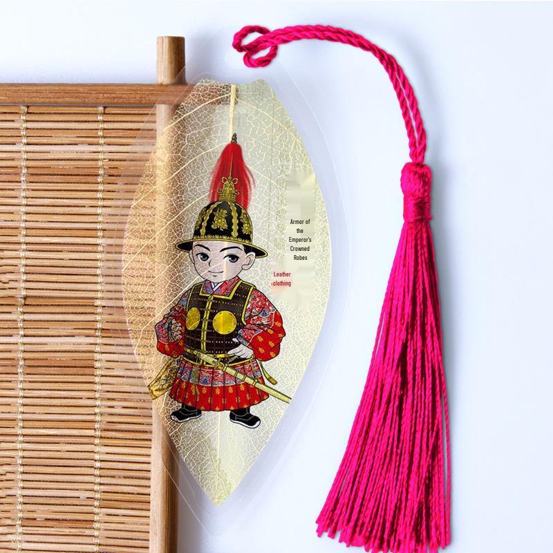 Cute Cartoon Hanfu-Style Leaf Vein Bookmark - Ancient Costume Souvenir for Girls & Adults