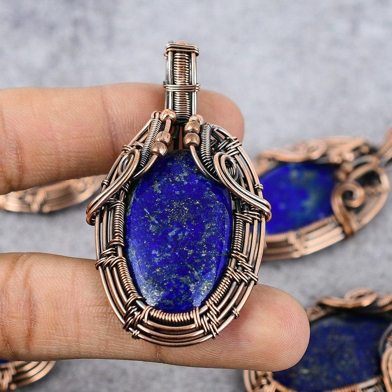 Lapis Lazuli Copper Pendant Copper Wire Wrapped Gemstone Pendant Copper Jewelry Designer Pendant Gifts For Wife, Unique Gifts For Mother
