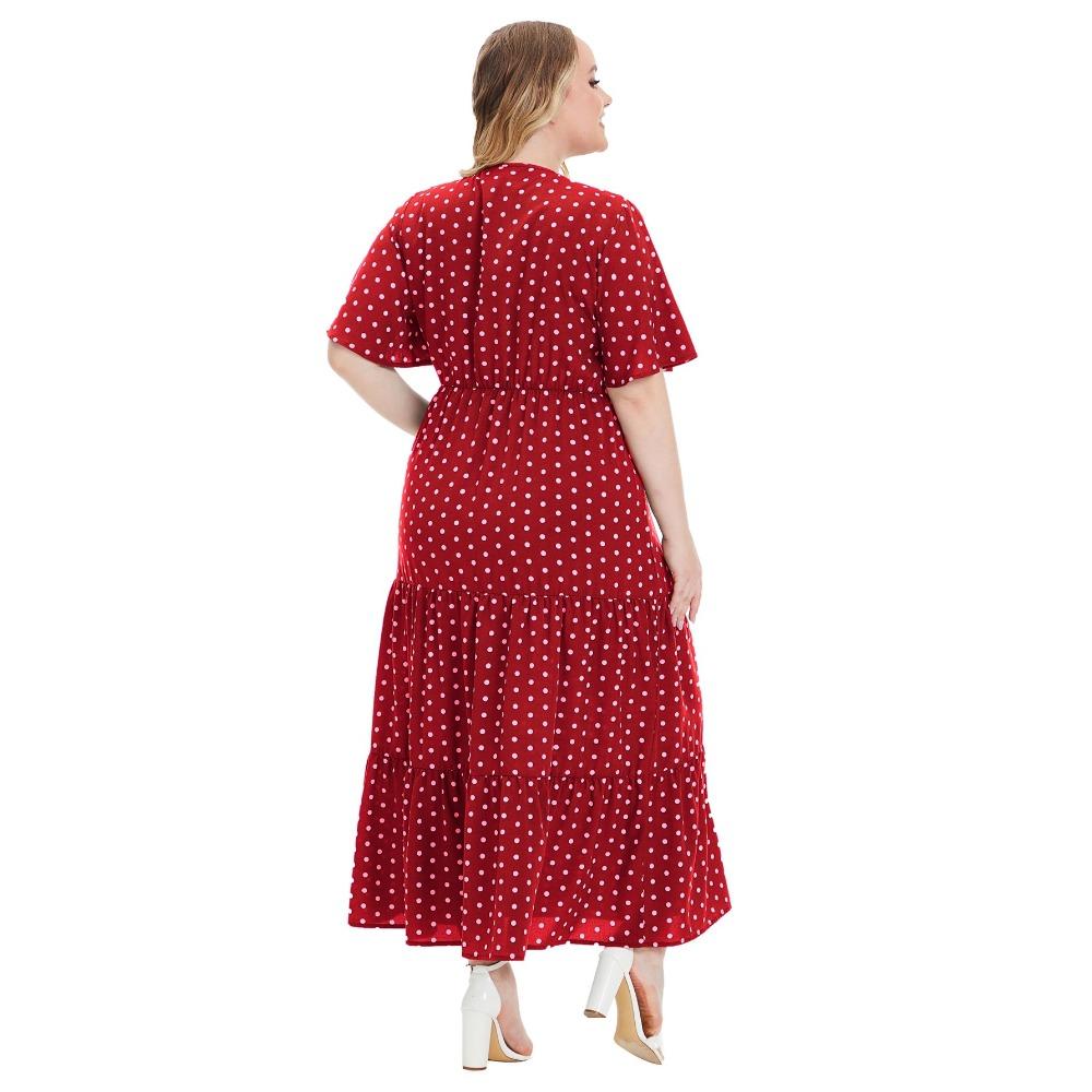 Sommerliches Polka Dot-Kleid in Übergröße mit V-Ausschnitt und kurzen Ärmeln im europäischen und amerikanischen Stil