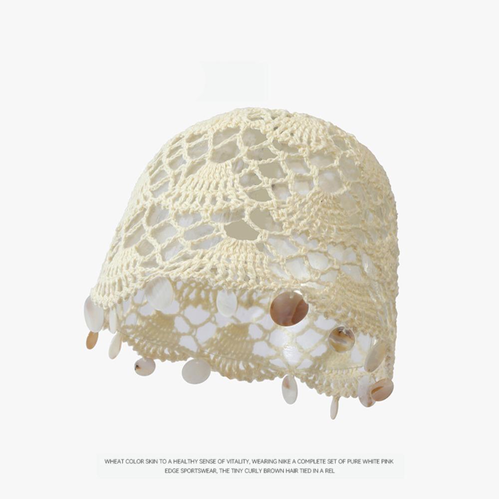 Solid Color Shell Tassels Hat Thin Bohemian Style Beanies Fashion Woven Pullover Cap Pullover Hat