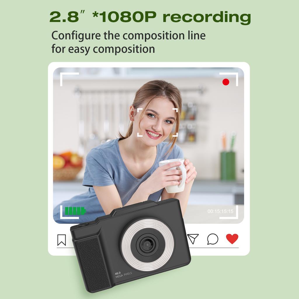 1080P Digital Camera for Kids Digital Video Camera 48MP 2.8 Inch Rotatable IPS Screen Auto Focus 16X Zoom with LED Fill Light 32