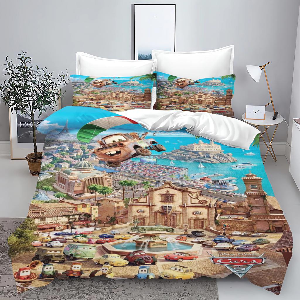 Zestaw pościeli 3D dla dzieci Lightning Mcqueen Łóżko podwójne Zestaw pościeli Słodka drukowana kreskówka Poszwa na kołdrę Poliestrowy zestaw kołdry Rozmiar Twin King