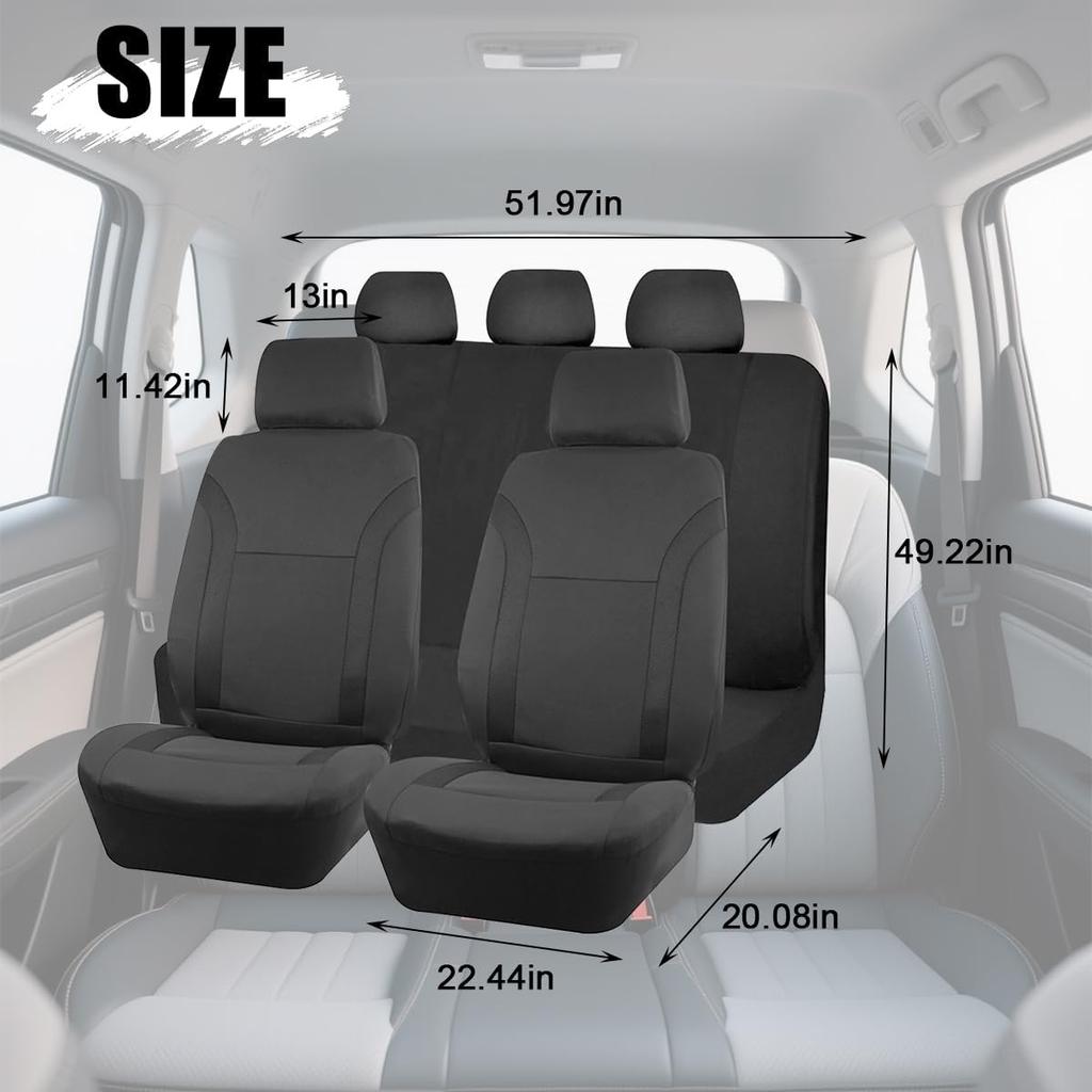 Car Seat Cover Full Sets, 9PCS Waterproof Vehicle Front and Rear Split Bench Covers with 3D Foam Back Support, Breathable Auto Seat Protective