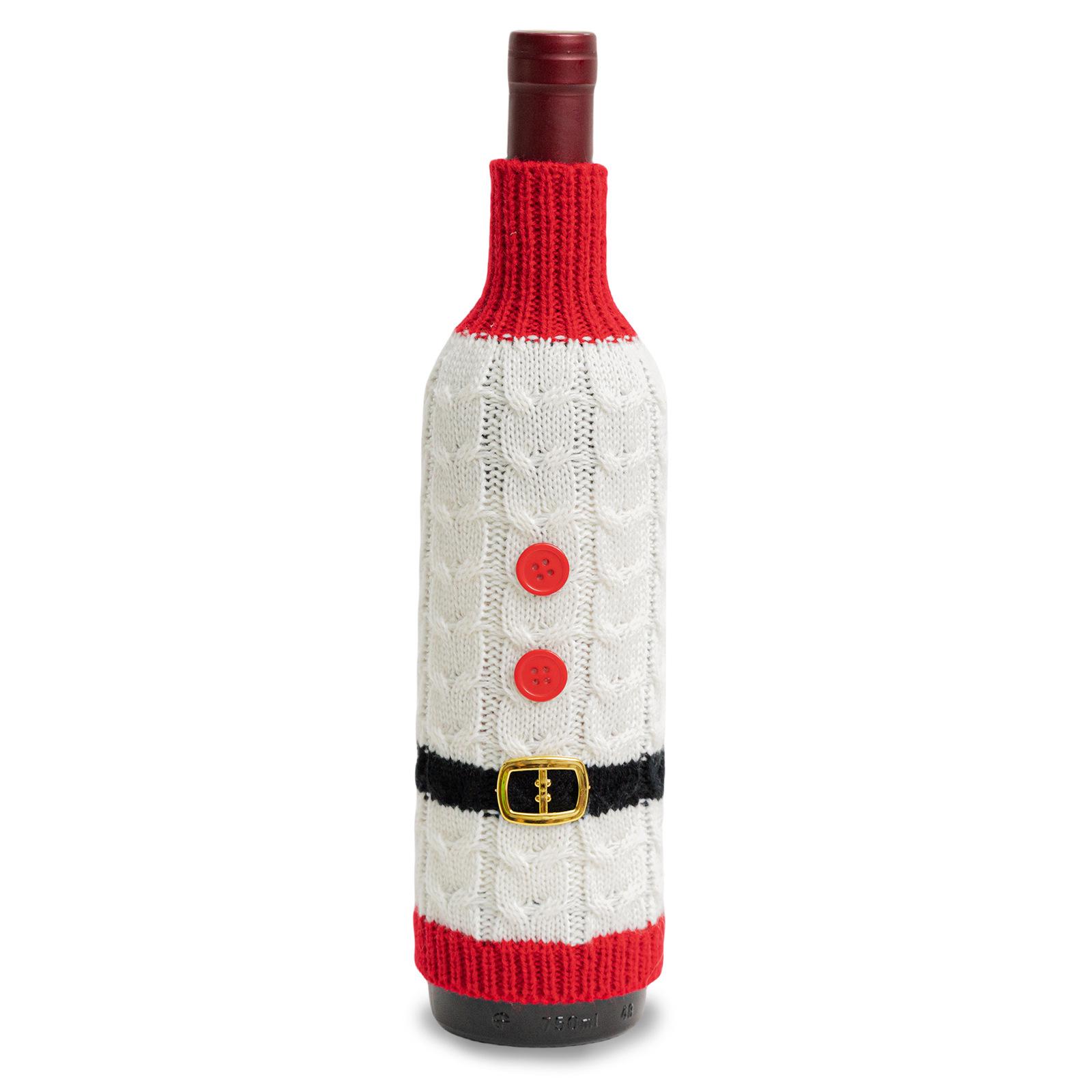 Christmas Knit Wine Bottle Cover Decoration with Bells and Belt красный