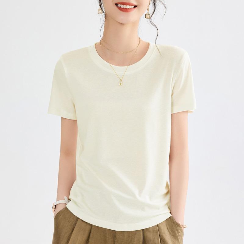 Lyocell Linen T-shirt Women's Summer Short-sleeved Thin Bottoming Shirt Loose Top Clothes