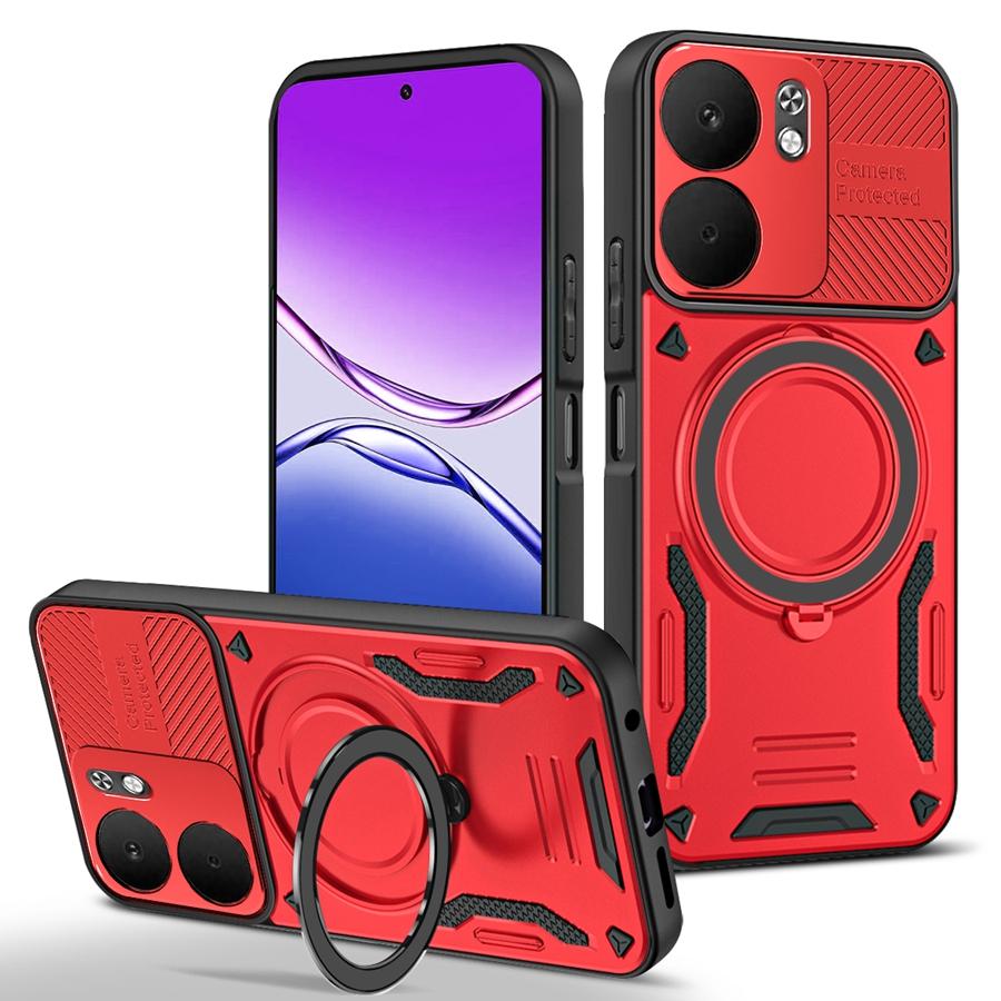 Pancerne Magnetyczne Etui Odporne na Wstrząsy Dla OPPO Reno 13 13F 14F A5 5G A5X Realme 14 Pro Plus 14X C75 Uchwyt Samochodowy Pierścień Stent Pokrowiec na Telefon
