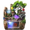 Desktop Fountain Waterfall with Rockery Indoor Relaxation Tabletop Resin Ornament with Light Bird & Fisherman for Home
