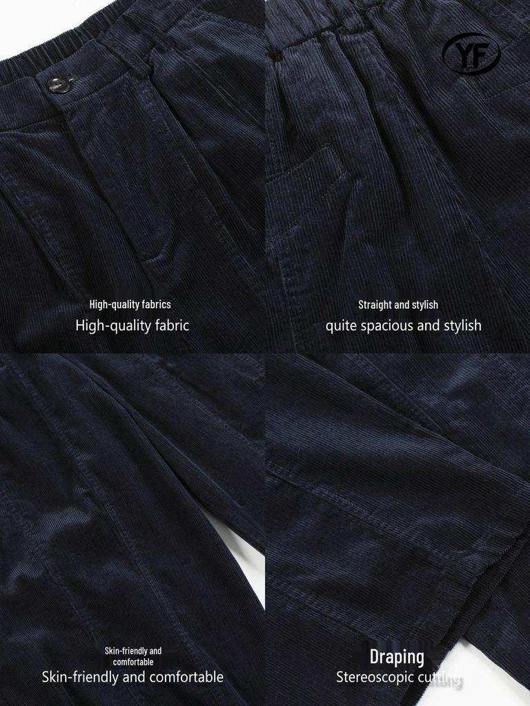 Yongfang Unisex Retro Corduroy Wide-Leg Pants - Autumn/Winter Loose Street Style with Trendy Pleats and Scissor-Cut Design