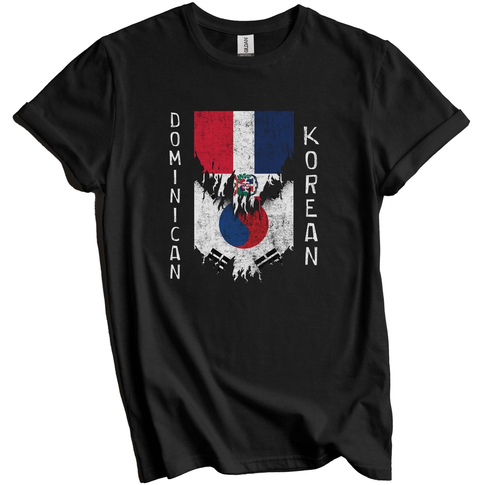 Dominican Korean Flags Ripped Torn Dominican Republic South Korea T-Shirt L