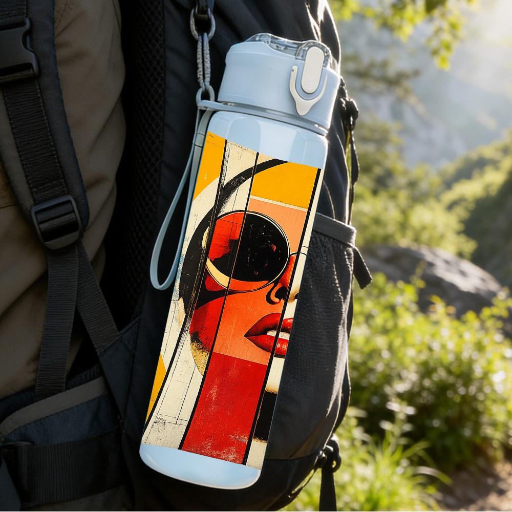 1PC Fashion Lady Sunglasses Split Print 750ml Color Plastic Sports Water Bottle Leakproof Flip Straw Lid Suitable for Sports Office Home Use