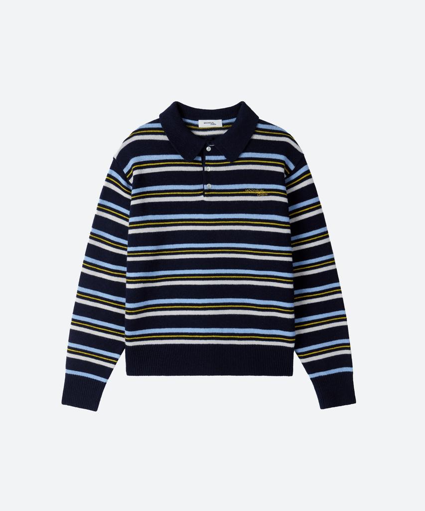 MOONSUN M.C Unisex, Stripe Wool Collar Knit / Navy