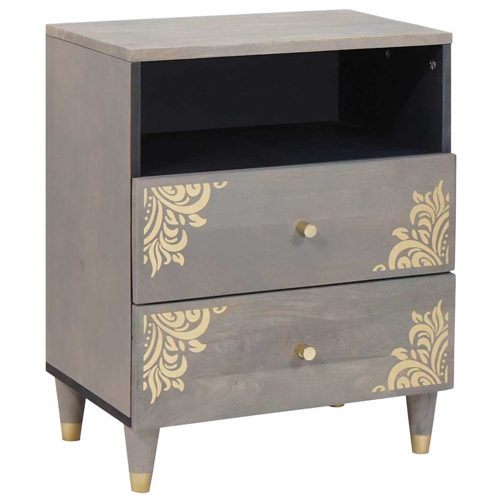 Nightstand with Drawers Gray 50 x 33 x 62 cm Solid Mango Wood