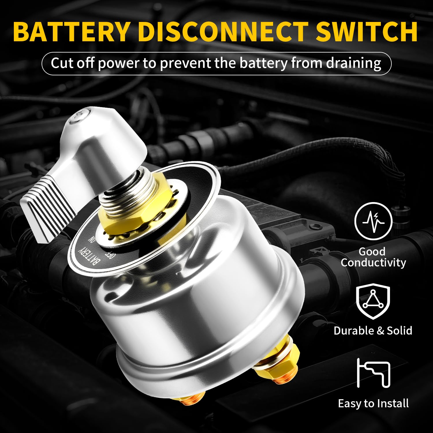 200A 12V Battery Disconnect Switch Heavy Duty, Quality Battery Cut Off Shut Off Kill Switch with Side Post Mounting Bracket for Automotive, Marine,