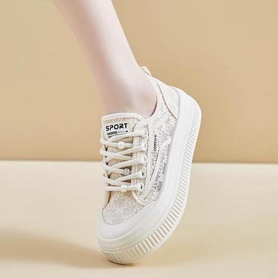 2025 neue dicksohlige weichsohlige Schnür-Sommer-Freizeit-Board-Schuhe Leinenschuhe Damenschuhe Fischer-weiße Schuhe