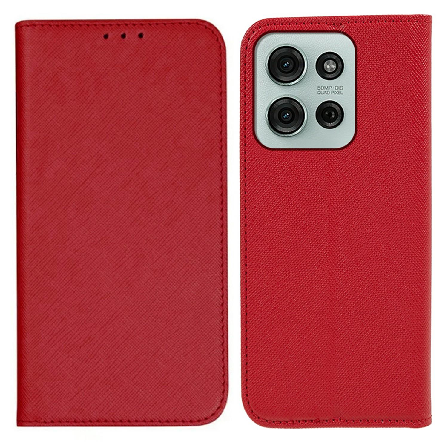 

For Motorola Moto G75 5G Case Cross Texture Leather Phone Cover Hidden Magnetic Red