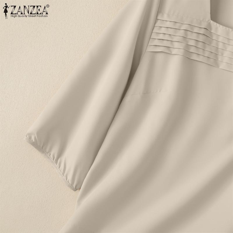 ZANZEA Women Casual Square Collar Loose Half Sleeve Plain Blouse