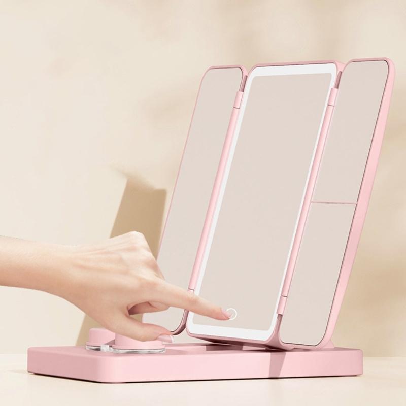 Folding LED Beauty Mirror With Extendable Structure And Rechargeable LED Lights Ideal For Small Space ABS Construction