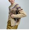 Vintage Wool-Cotton Cable Knit Cardigan – Mélange Fancy Yarn Winter Sweater, Round Neck, Long Sleeve