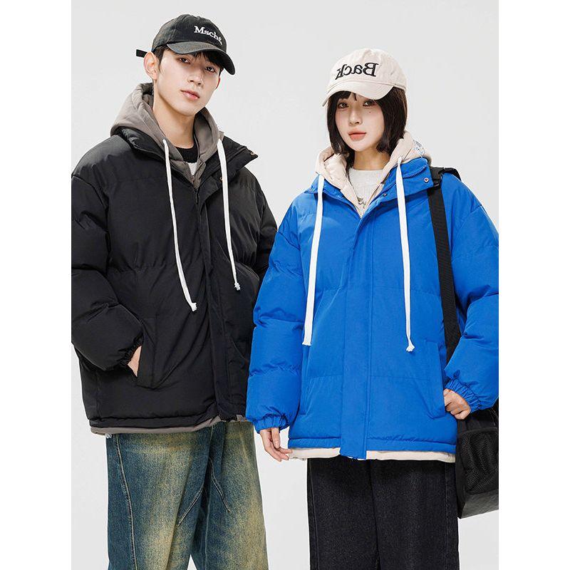 Stock Fake Two-Piece Hooded Cotton Jacket for Men and Women, Couple Style, Faux Hooded Down Jacket, Trendy Brand, Student Thickened Casual Cotton Coat